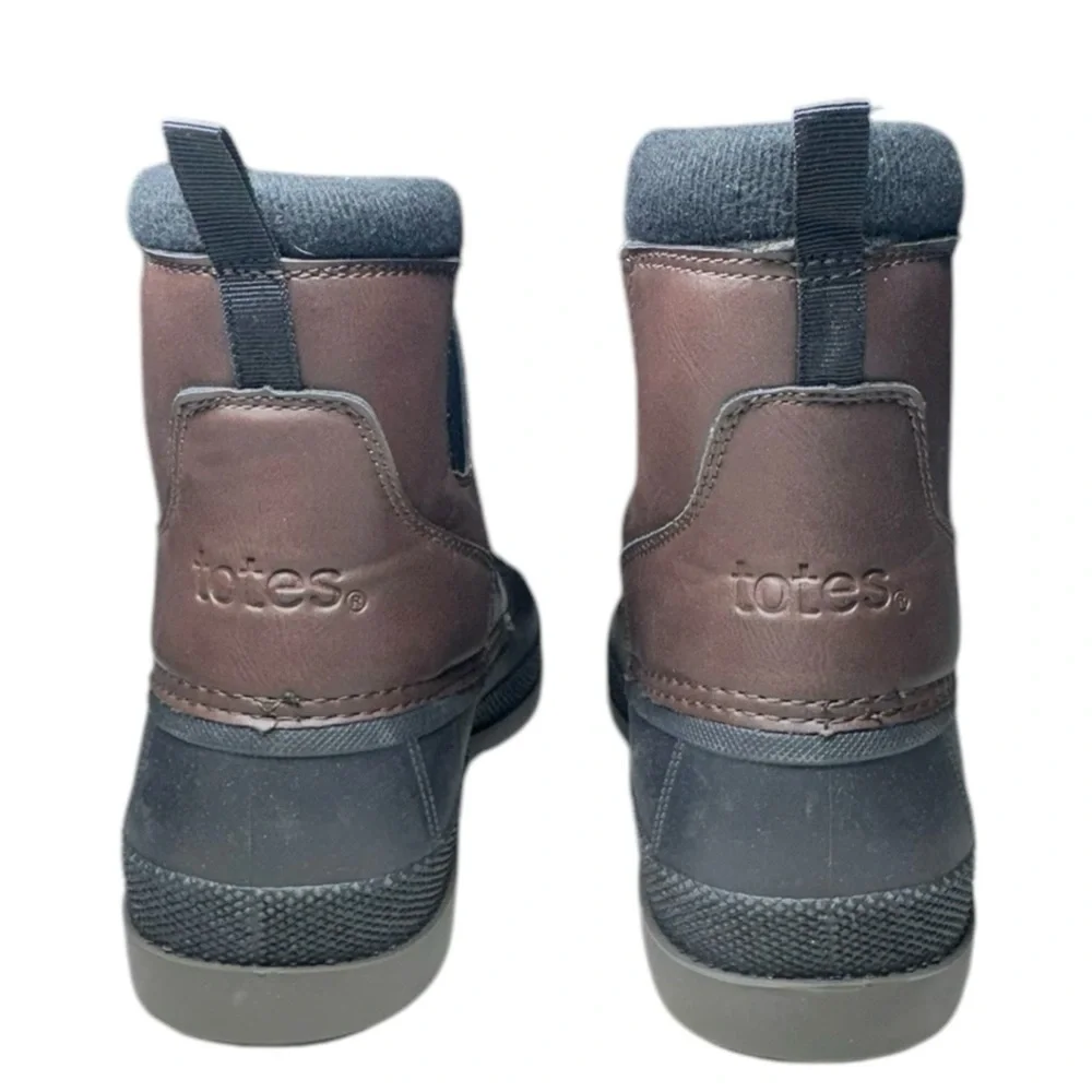 NWT Totes Puffin Black Brown Two-Tone Waterproof Winter Boots Men's Size 9